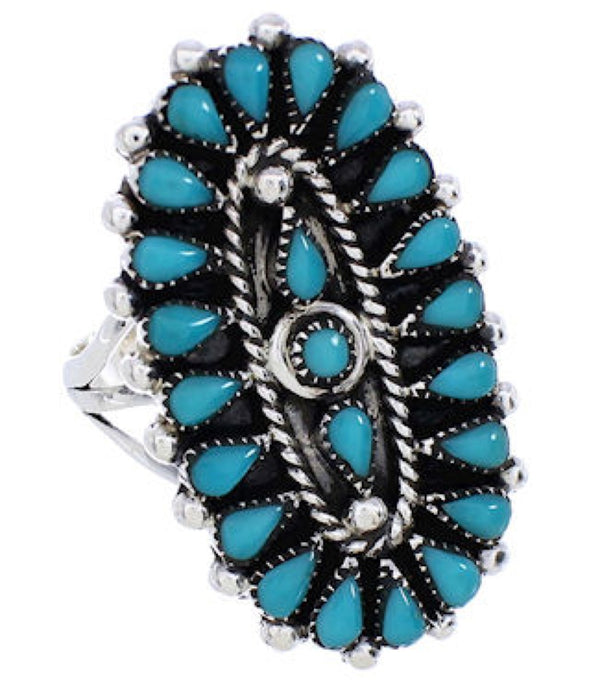 Sterling Silver Jewelry Turquoise Needlepoint Ring Size 8-3/4 YX35070